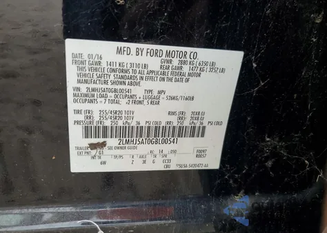 2016 Lincoln Mkt z USA, uszkodzony, nr VIN 2LMHJ5AT0GBL00541